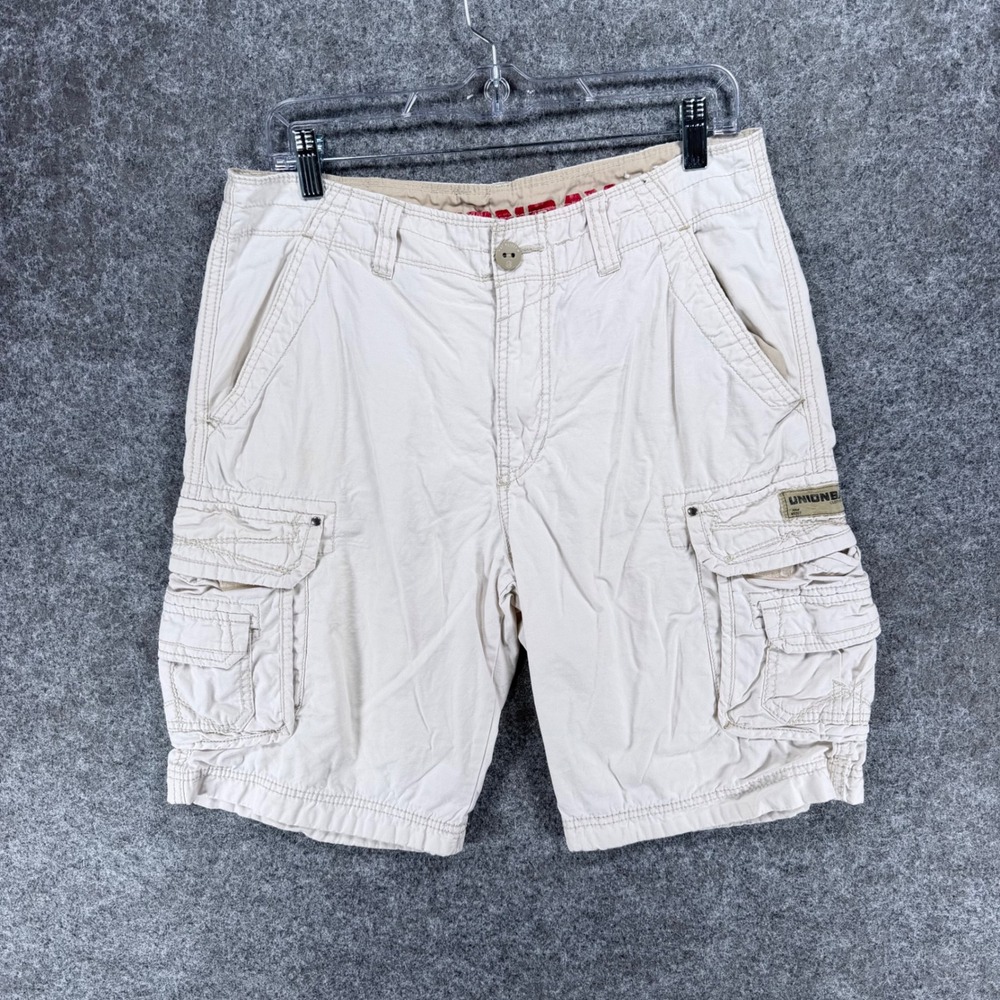 Unionbay Mens 32 Beige Cargo Shorts Cotton Multi Pocket Utility Casual Trail Y2K
